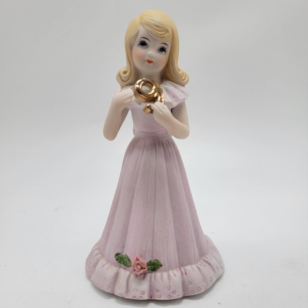 Vintage 1981 Enesco Growing Up Birthday Girl Figurine Age 9 Blonde Pink Dress
